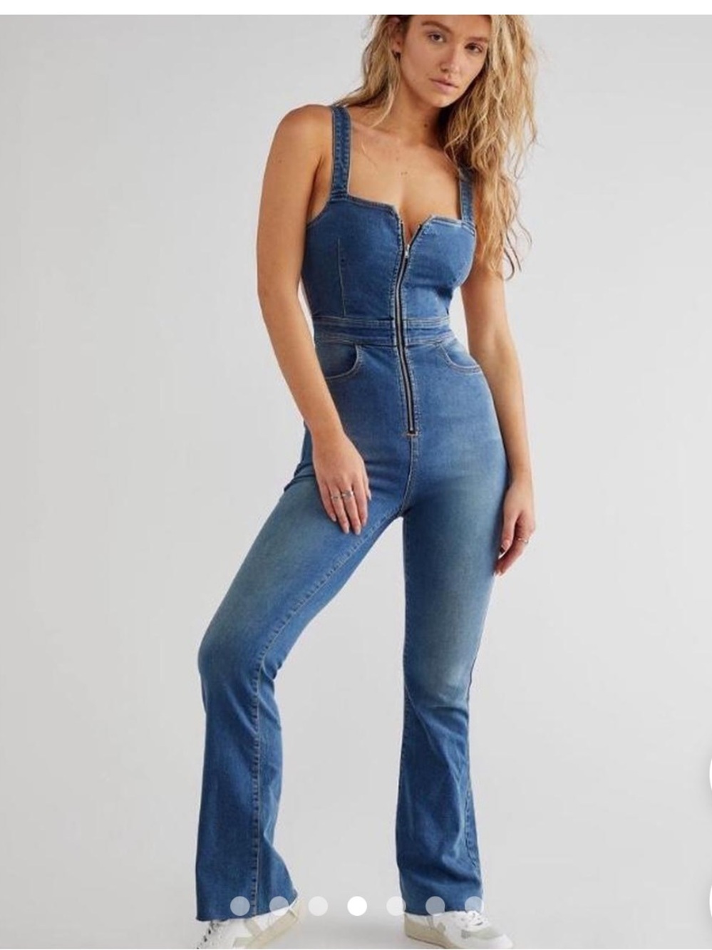Free People We The Free CRVY Blue Denim backless jumpsuit